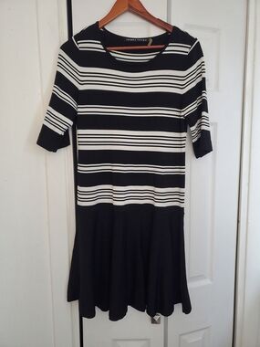 Ivanka Trump Black & White Striped Fit & Flare Dress – Size L